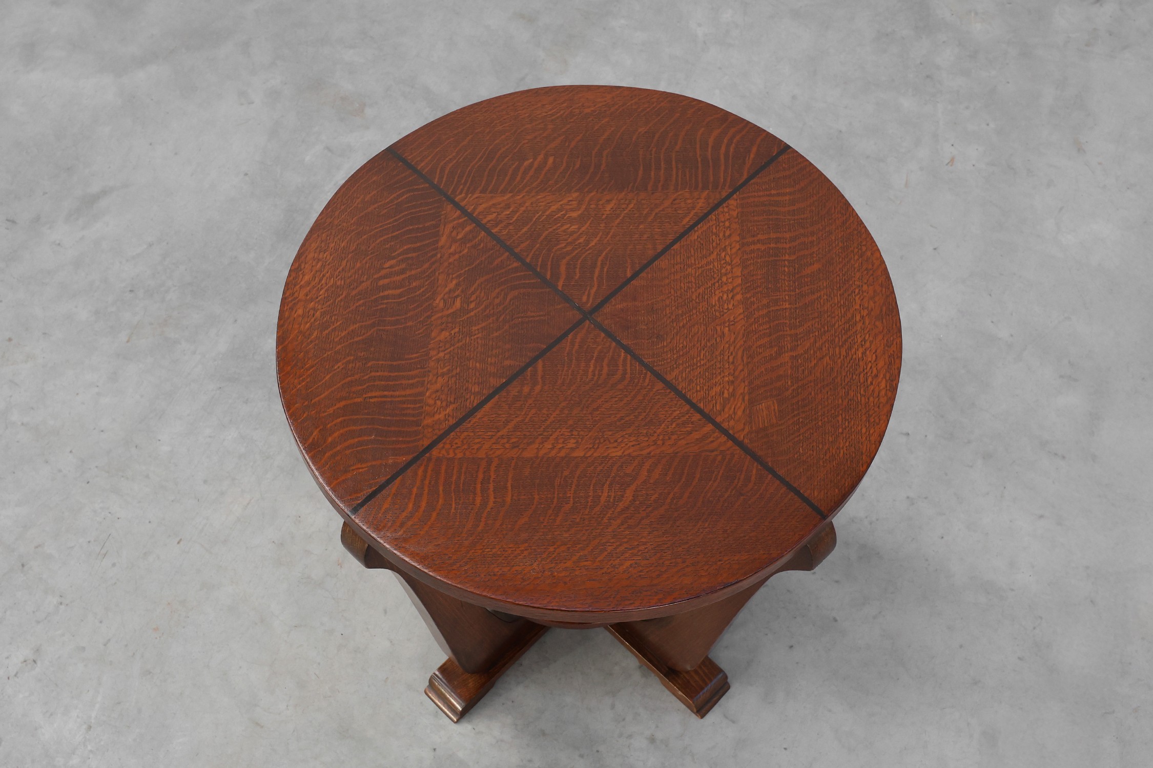 Art Deco Oak Side Table with Sculptural Base and Geometric Top, Belgium ca. 1920thumbnail